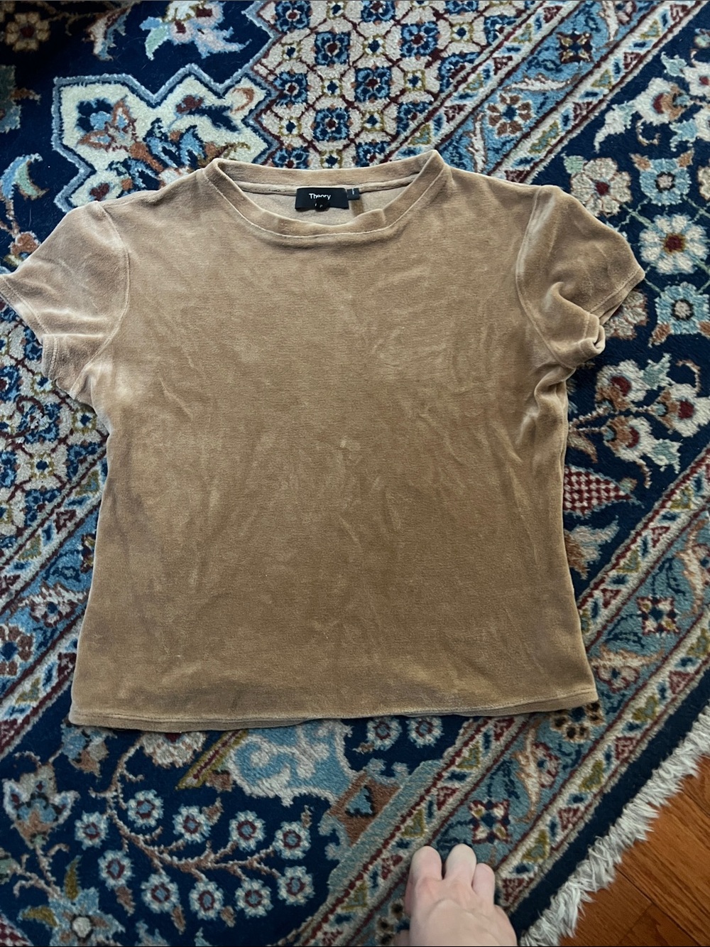 Theory Short-Sleeve Velvet Tee in Camel Brown
